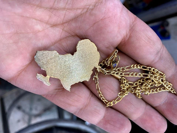 14k Gold Plate Personalized Any City MAP / FLAG Single Plate Necklace (comes with the Thick Chain)