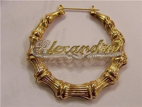 Personalized 14k Gold Overlay 1 1/2 in. Bamboo Name Earrings /e3/ Jewelry Woxpa Woxpa - Jewelry - Woxpa - Jewelry