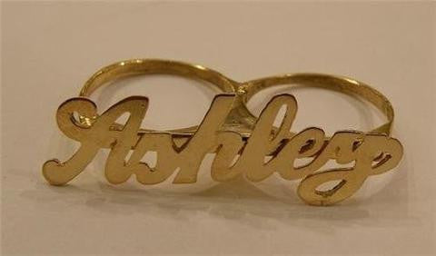 14k Gold Personalized 2 Finger Name Ring /a26/  Jewelry Woxpa  Woxpa - Jewelry - Woxpa - Jewelry