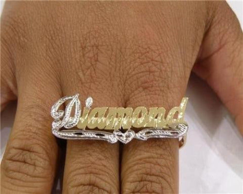14k Gold Personalized 2 Finger Name Ring /a27/ Jewelry Woxpa Woxpa - Jewelry - Woxpa - Jewelry