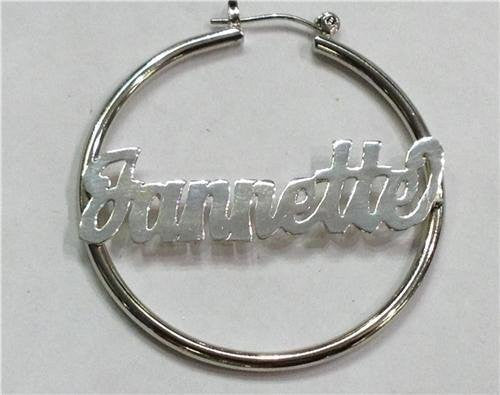 Personalized Silver Plated 1 in. White Hoop Earrings /g2/