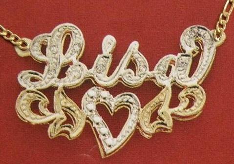 Personalized Gold Overlay Double 3d Any Name Plate Necklace Free Chain /a10