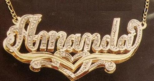 Personalized Gold Overlay Double 3d Any Name Plate Necklace Free Chain /b1
