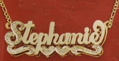 Personalized Gold Overlay Double 3d Any Name Plate Necklace Free Chain /b5