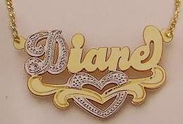Personalized Gold Overlay Double 3d Any Name Plate Necklace Free Chain /b6