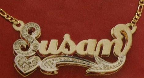 Personalized Gold Overlay Double 3d Any Name Plate Necklace Free Chain /z4