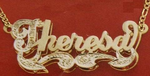 Personalized Gold Overlay Double 3d Any Name Plate Necklace Free Chain /z8