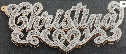 Personalized Gold Overlay Double 3d Any Name Plate Necklace Free Chain /a4