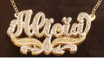 Personalized Gold Overlay Double 3d Any Name Plate Necklace Free Chain /n1
