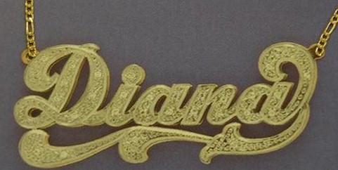 Personalized Gold Overlay Double 3d Any Name Plate Necklace Free Chain /a4