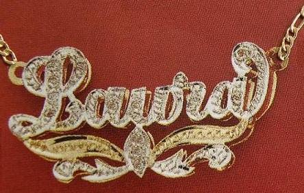 Personalized Gold Overlay Double 3d Any Name Plate Necklace Free Chain /j2