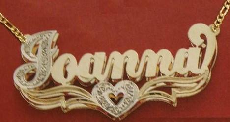 Personalized Gold Overlay Double 3d Any Name Plate Necklace Free Chain /a4