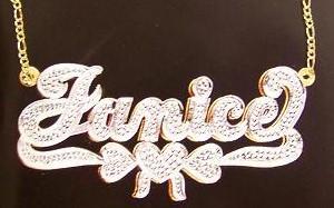 Personalized Gold Overlay Double 3d Any Name Plate Necklace Free Chain /a4
