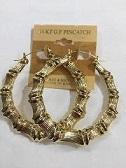 14k Gold Overlay GP NO NAME Hoop Bamboo Earrings 2 inch #a1