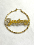 14k Gold overlay Bamboo 2' any Name Earring Personalized /thin twisty