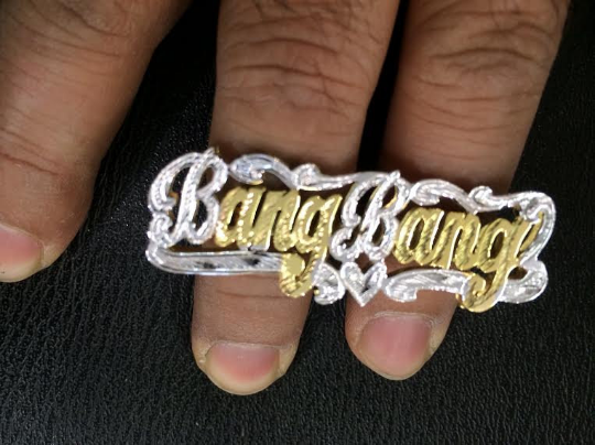 Personalized 14k Gold Plate Silver 2 Finger Any Name Ring My