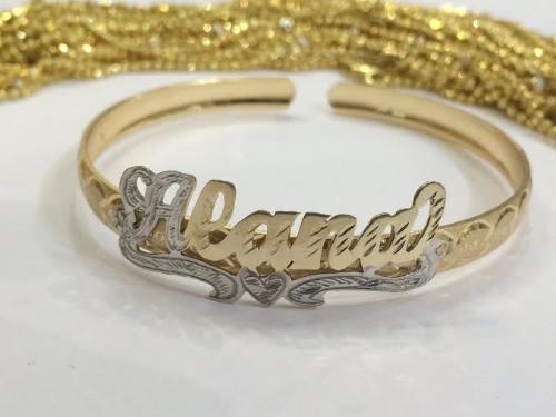 Baby Personalized 14K Gold Plate Any Single Plate ADJUSTABLE Name Bracelet Bangle/Gold Overlay