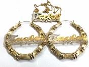 Personalized 14k Gold Plate double plate Any Name Necklace & matching 2" Bamboo Hoop Earrings