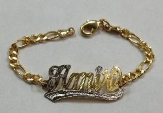 Baby girl/boy Personalized 14K Gold Overly Any Name ID Bracelet Baptsim Christening 5 1/2 Inch/a3