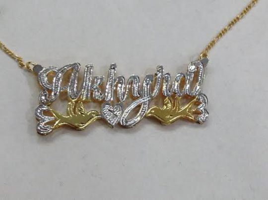 Personalized 14k Gold Overlay Double 3d Any Name Plate Necklace Free Chain /f1