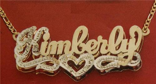 Personalized 14k Gold Overlay Double 3d Any Name Plate Necklace Free Chain /f2