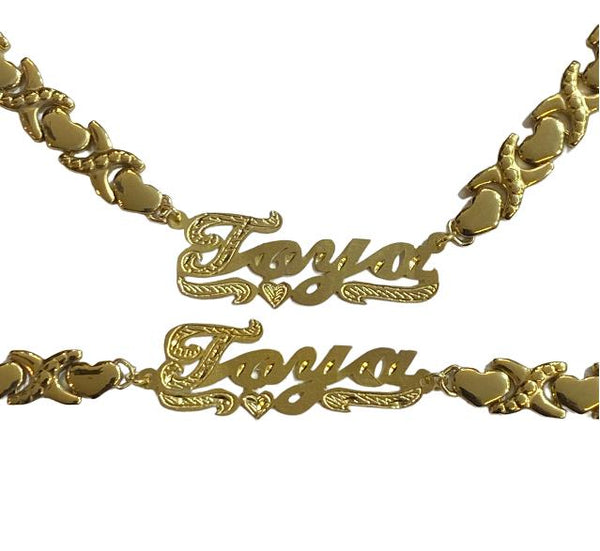 Personalized xoxo heart Name Necklace and bracelet set