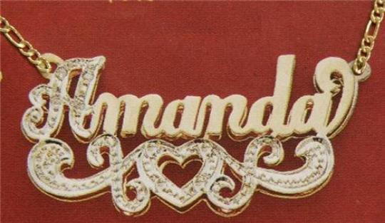 Personalized Gold Overlay Double 3d Any Name Plate Necklace Free Chain /b2