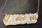 Personalized 14k Gold Overlay Double Any Name Plate Necklace Any Color Onyx Back/ILoveYou
