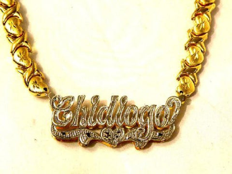 Personalized 14k Gold Overlay Double Name Necklaces w/ XOXO Chain