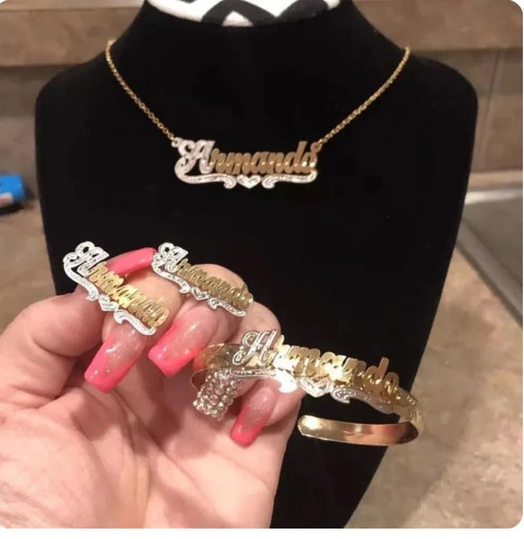 Custom Nameplate Bracelet Earrings Necklace Set Personalized Two-Color Bracelet Hiphop Name Jewelry Gift Dropshipping