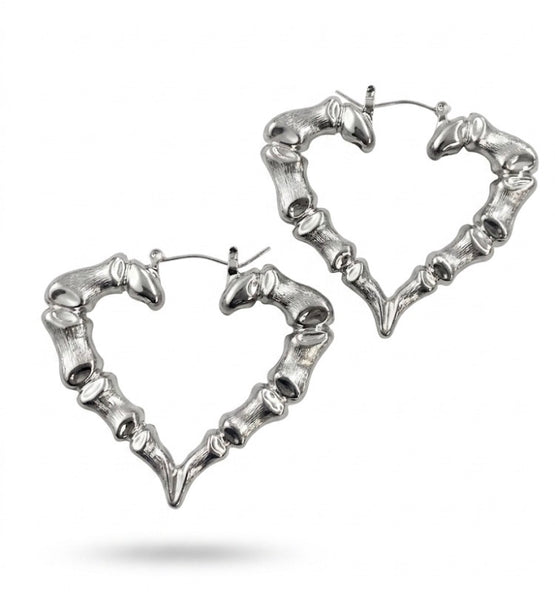 heart silver plated bamboo earring 2" inches