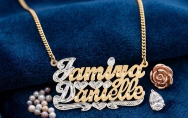 14k Gold Overlay Personalized Two Name Necklace with cuban chain