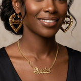 custom bamboo name hoop earrings with necklace