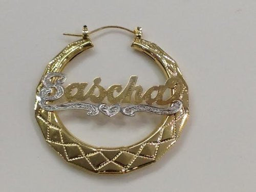 Personalized 14k Gold Overlay 2 in. Bamboo Name Earrings /e57/  Jewelry Woxpa  Woxpa - Jewelry - Woxpa - Jewelry