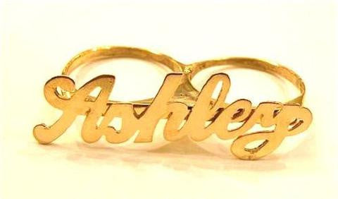 14k Gold Personalized 2 Finger Name Ring /a23/  Jewelry Woxpa  Woxpa - Jewelry - Woxpa - Jewelry