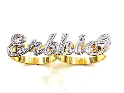 14k Gold Personalized 2 Finger Name Ring /a25/  Jewelry Woxpa  Woxpa - Jewelry - Woxpa - Jewelry