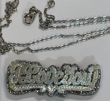 Personalized SILVER Double Any Name Plate Necklace Any Glitter Sparkle Color Onyx Back