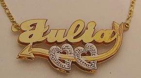 Personalized Gold Overlay Double 3d Any Name Plate Necklace Free Chain /a11