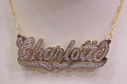 Personalized 14k Gold Overlay Double 3d Any Name Plate Necklace Free Chain /a12