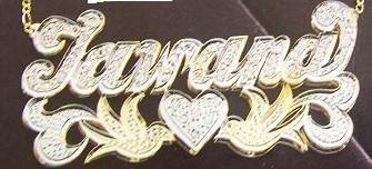 Personalized Gold Overlay Double 3d Any Name Plate Necklace Free Chain /a14