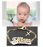 Baby (girl/boy) Personalized 14K Gold Overly Any Name ID Bracelet with Cross Baptsim Christening 5 1/2 Inch/a1