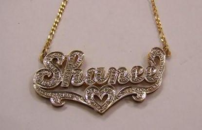 Personalized Gold Overlay Double 3d Any Name Plate Necklace Free Chain /z1