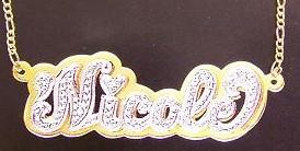 Personalized Gold Overlay Double 3d Any Name Plate Necklace Free Chain /z2