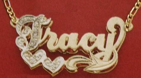 Personalized Gold Overlay Double 3d Any Name Plate Necklace Free Chain /n5