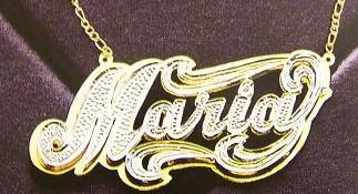 Personalized Gold Overlay Double 3d Any Name Plate Necklace Free Chain /b8