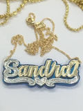Personalized 14k Gold Overlay Double Any Name Plate Necklace Any Color Onyx Back