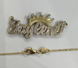 14k Gold Plate Personalized Any Name Double Plate Nameplate Necklace with chain and crown