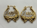Personalized 14k Gold Overlay Gold Plate any Name Angel hoop earrings 1 1/2 inch