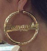 Personalized 14k Gold Overlay Any Name hoop Earrings Round Jumbo Bamboo Earrings 3 inch/