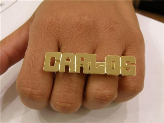 Personalized 14k Gold Plate Any Block Letter Name 2 Fingers Any Single plate Name Ring/1